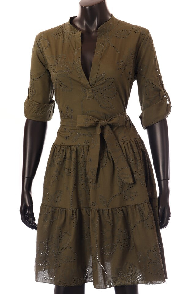 olasz női virág mintás vékony pamutban gazdag ruha hosszú ujjú V nyakú térd