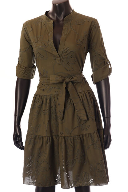 olasz női virág mintás vékony pamutban gazdag ruha hosszú ujjú V nyakú térd