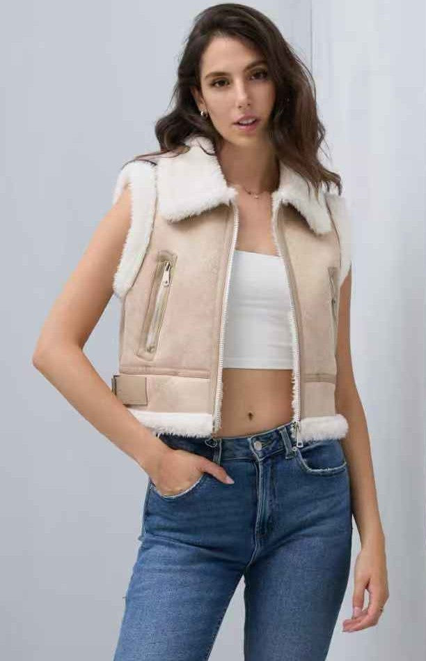 női irha mellény bézs