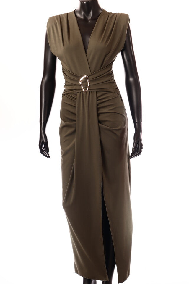 olasz női ruha ujjatlan alakhangsúlyozó V nyakú maxi