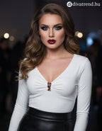 olasz női felső hosszú ujjú alakhangsúlyozó V nyakú