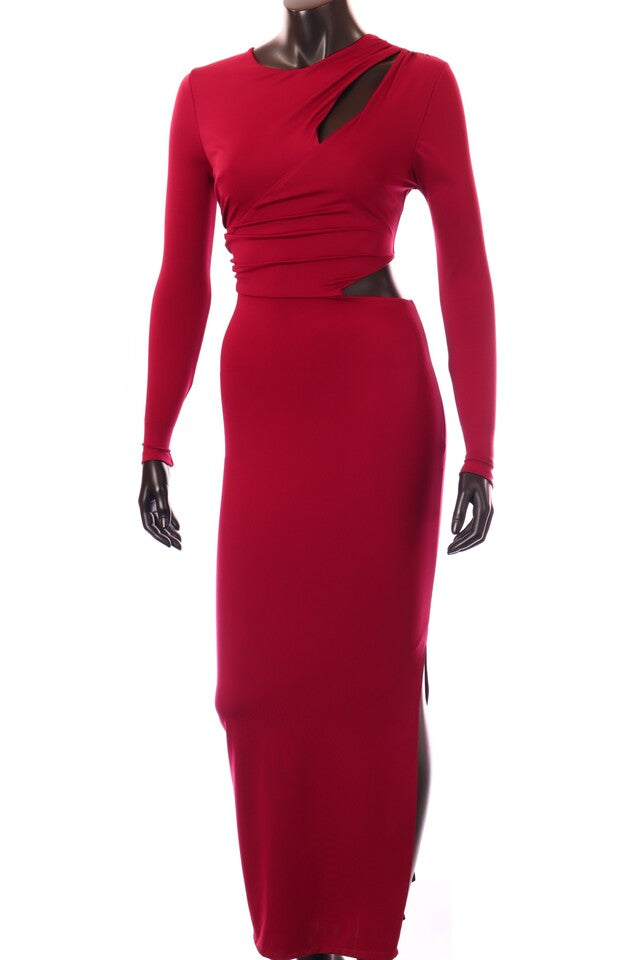 olasz női ruha hosszú ujjú alakhangsúlyozó kerek nyakú maxi