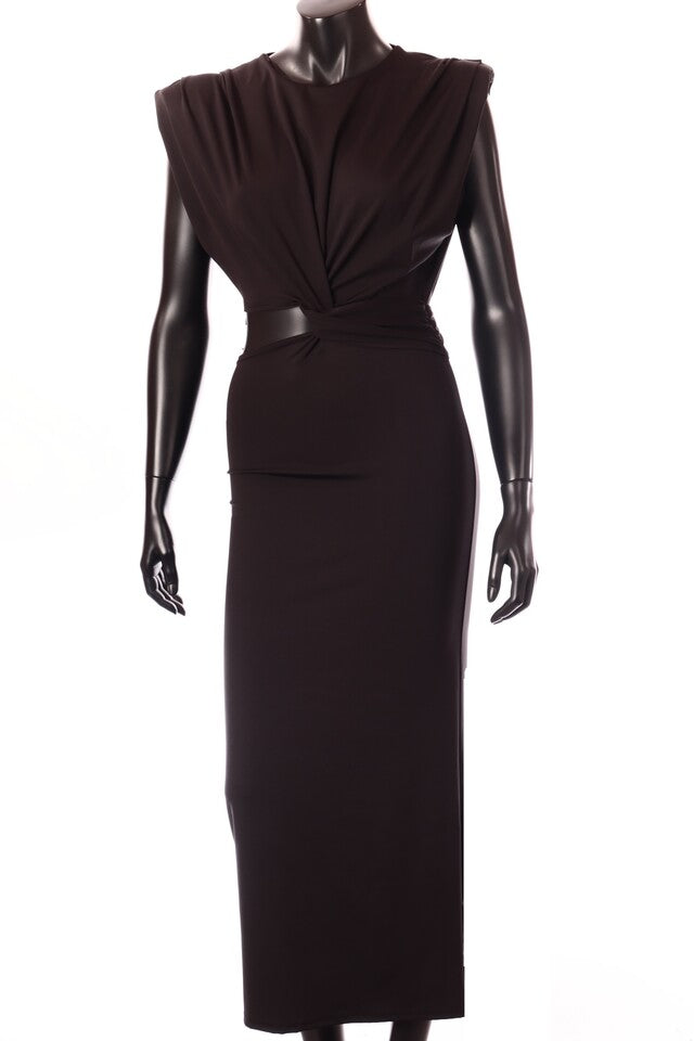 olasz női ruha ujjatlan alakhangsúlyozó kerek nyakú maxi