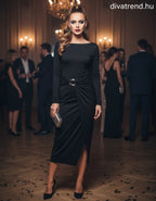 olasz női ruha hosszú ujjú alakhangsúlyozó kerek nyakú maxi