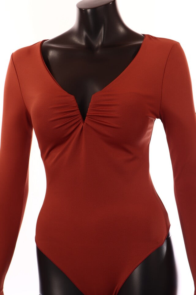 olasz női body hosszú ujjú alakhangsúlyozó V nyakú