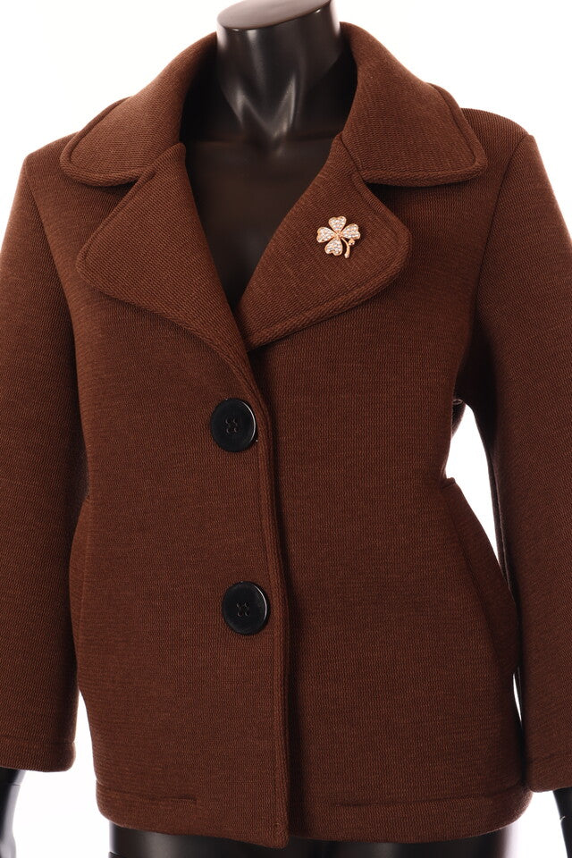 női rövid átmeneti kabát V-nyakú barna