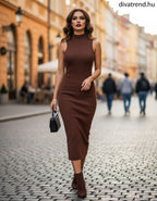 Zstudio női kötött ruha ujjatlan alakhangsúlyozó magas nyakú midi