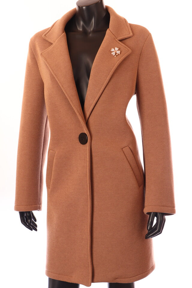 női átmeneti kabát V-nyakú barna