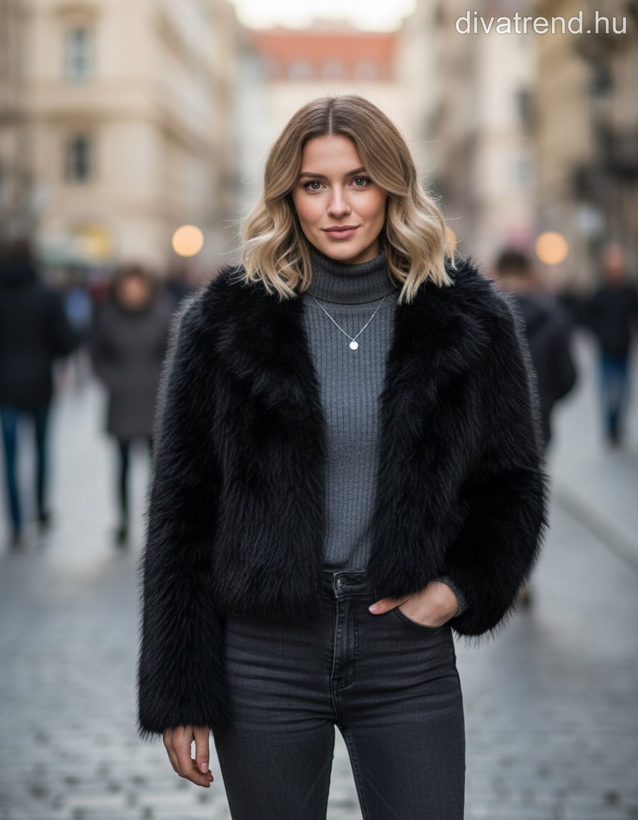műszőrme kabát fekete
