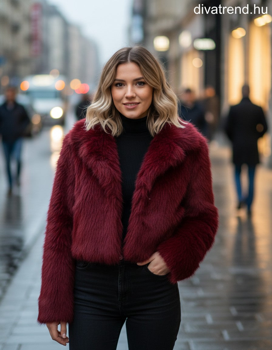 műszőrme kabát bordó