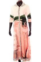 olasz női mintás ruha hosszú ujjú kerek nyakú maxi