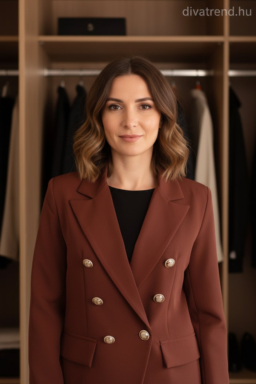 olasz női blézer hosszú ujjú V nyakú