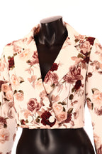 olasz női virág mintás blézer hosszú ujjú V nyakú