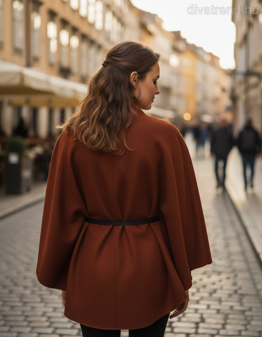 olasz női poncsó háromnegyedes ujjú magas nyakú