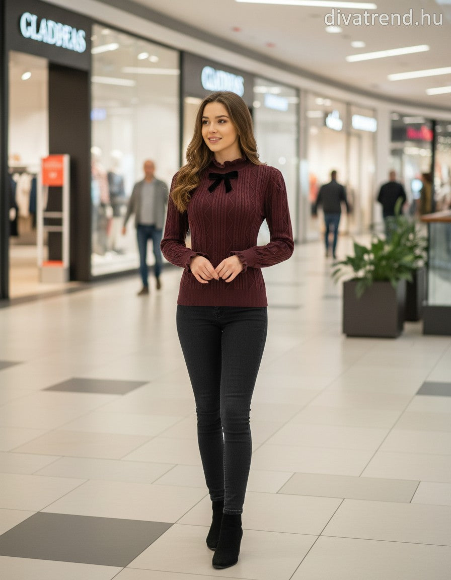 Lovery női kötött felső hosszú ujjú alakhangsúlyozó magas nyakú