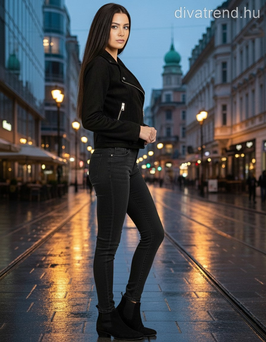 velúr kabát övvel hátulról