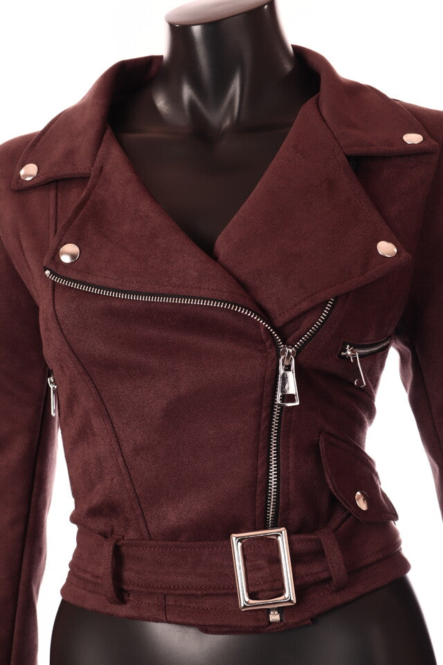 barna sötét velúr kabát övvel