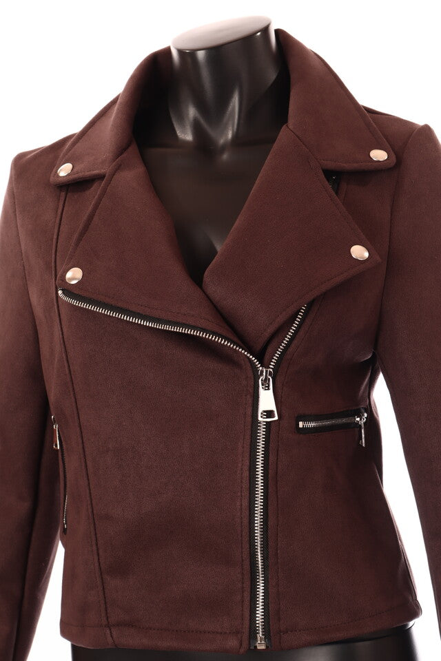 női velúr hatású átmeneti kabát barna