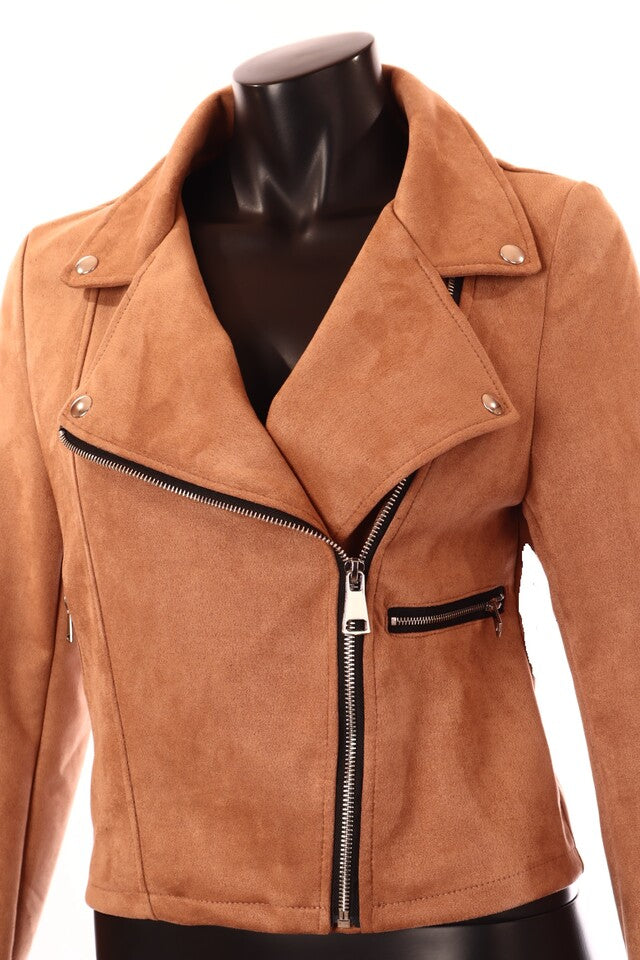 női velúr hatású átmeneti kabát bézs