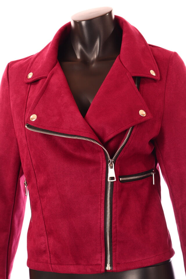 női velúr hatású átmeneti kabát bordó