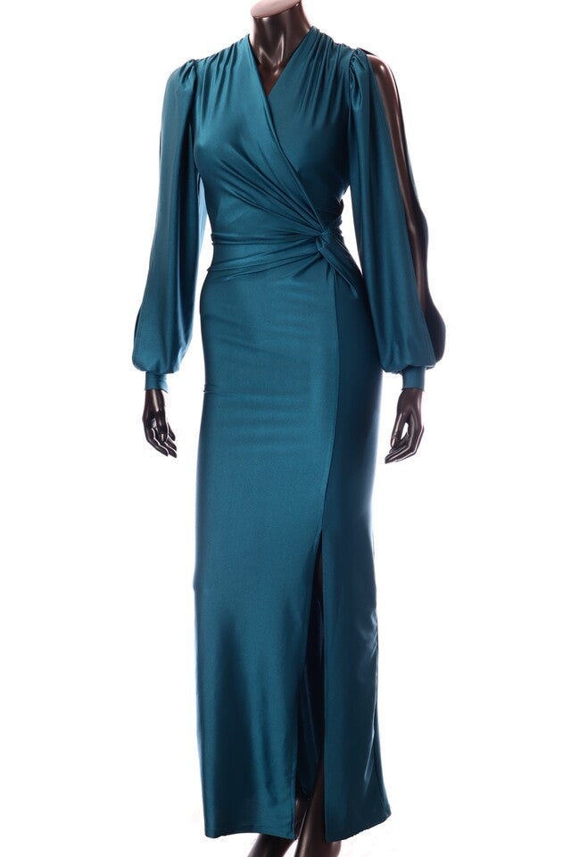 olasz női ruha hosszú ujjú alakhangsúlyozó V nyakú maxi