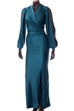 olasz női ruha hosszú ujjú alakhangsúlyozó V nyakú maxi