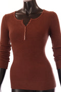 olasz női felső hosszú ujjú alakhangsúlyozó V nyakú