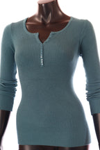 olasz női felső hosszú ujjú alakhangsúlyozó V nyakú