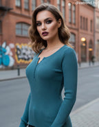 olasz női felső hosszú ujjú alakhangsúlyozó V nyakú