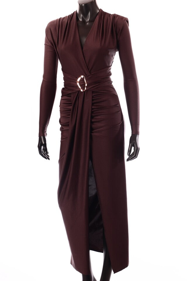 olasz női ruha hosszú ujjú V nyakú maxi