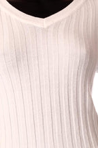 Fashion&Best női vastag kötött felső hosszú ujjú alakhangsúlyozó V nyakú
