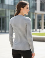 Fashion&Best női vastag kötött felső hosszú ujjú alakhangsúlyozó V nyakú