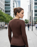 Fashion&Best női vastag kötött felső hosszú ujjú alakhangsúlyozó V nyakú