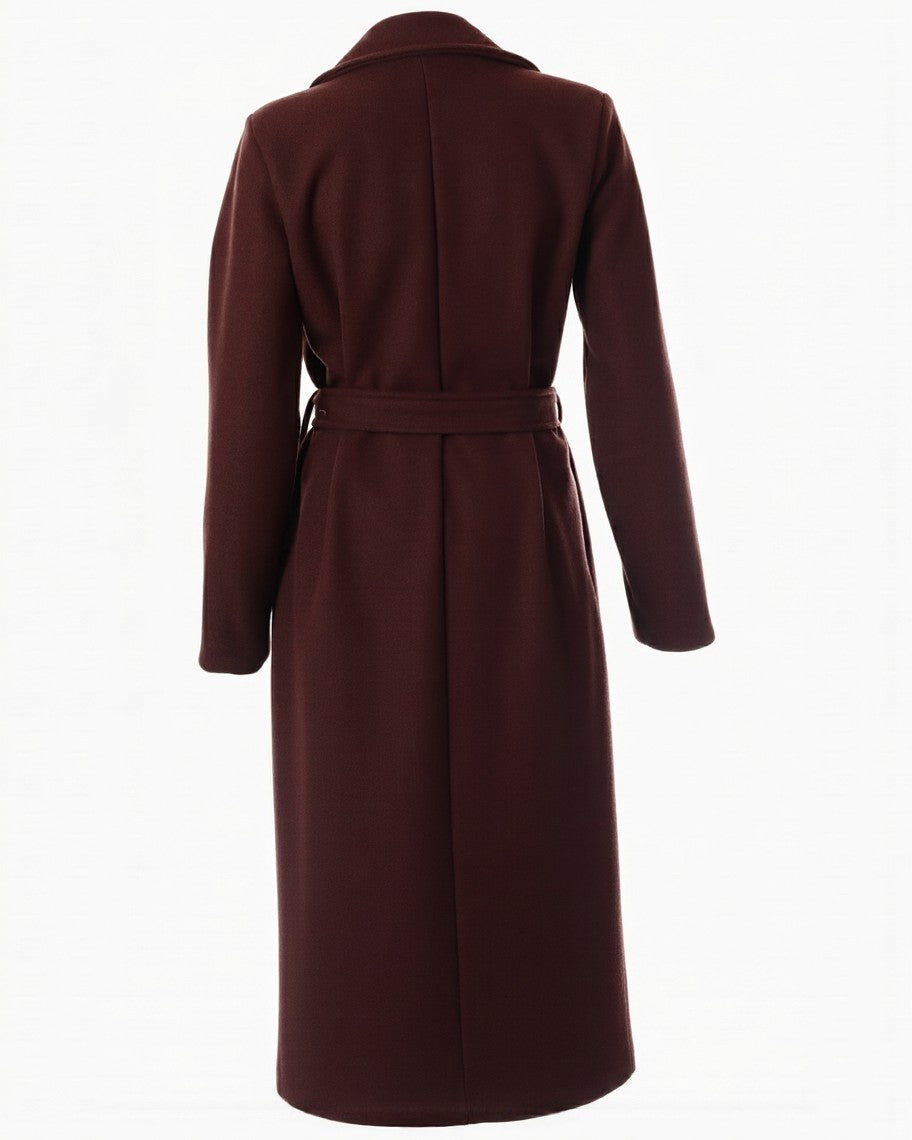 női hosszú szövetkabát kötővel hátulról