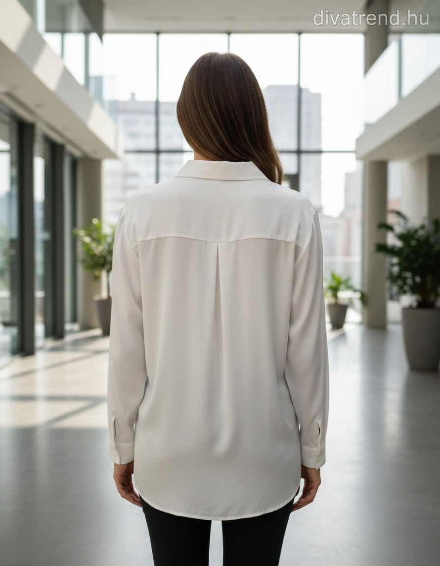 női szatén ing nyakkendővel hátulról