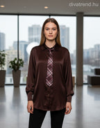 barna női szatén ing nyakkendővel