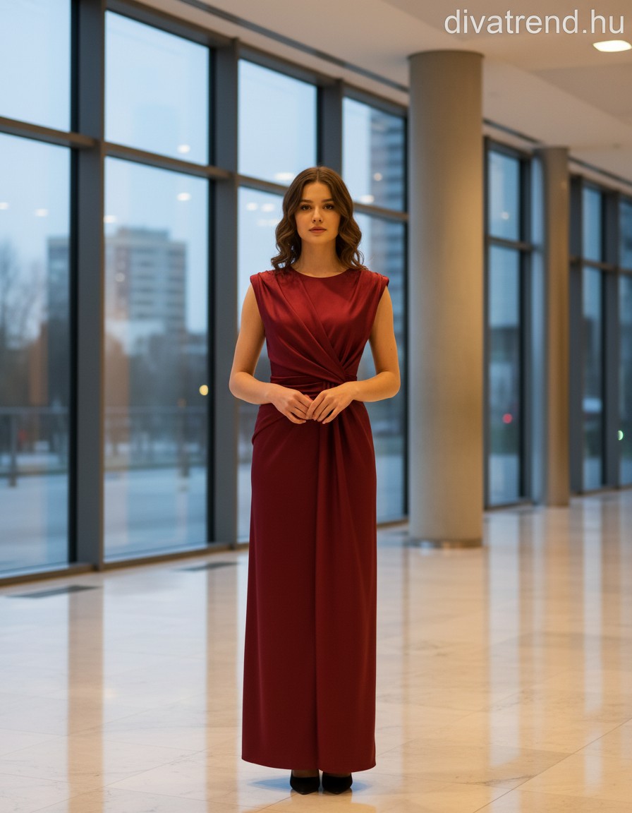 olasz női ruha ujjatlan alakhangsúlyozó kerek nyakú maxi