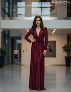 olasz női ruha hosszú ujjú alakhangsúlyozó V nyakú maxi