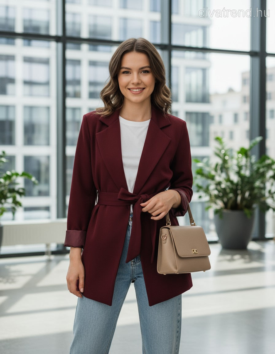 olasz női blézer hosszú ujjú V nyakú