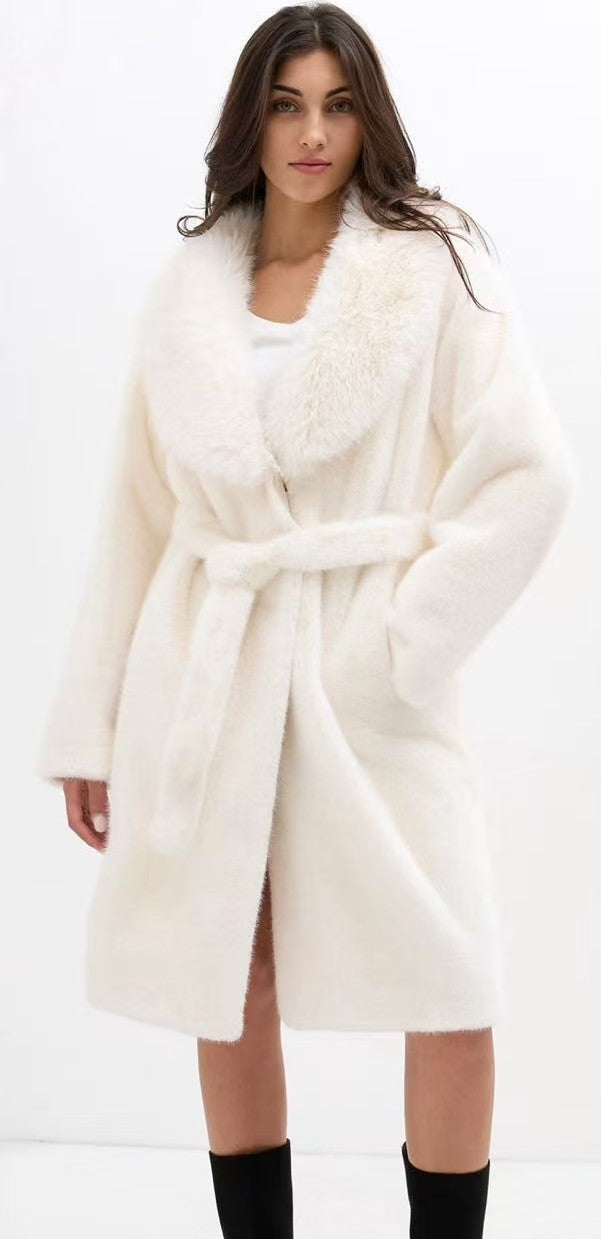 műszőrme kabát hosszú fehér