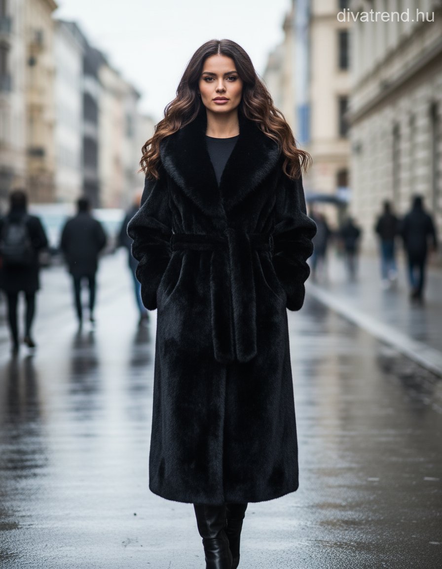 műszőrme kabát hosszú fekete