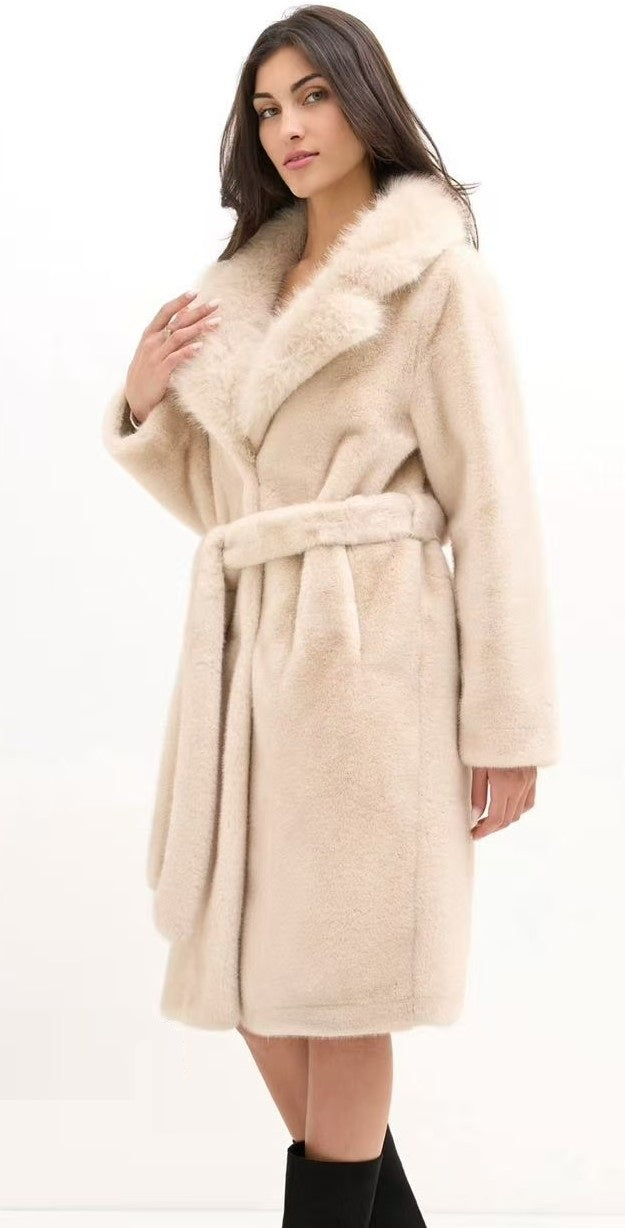 műszőrme kabát hosszú bézs