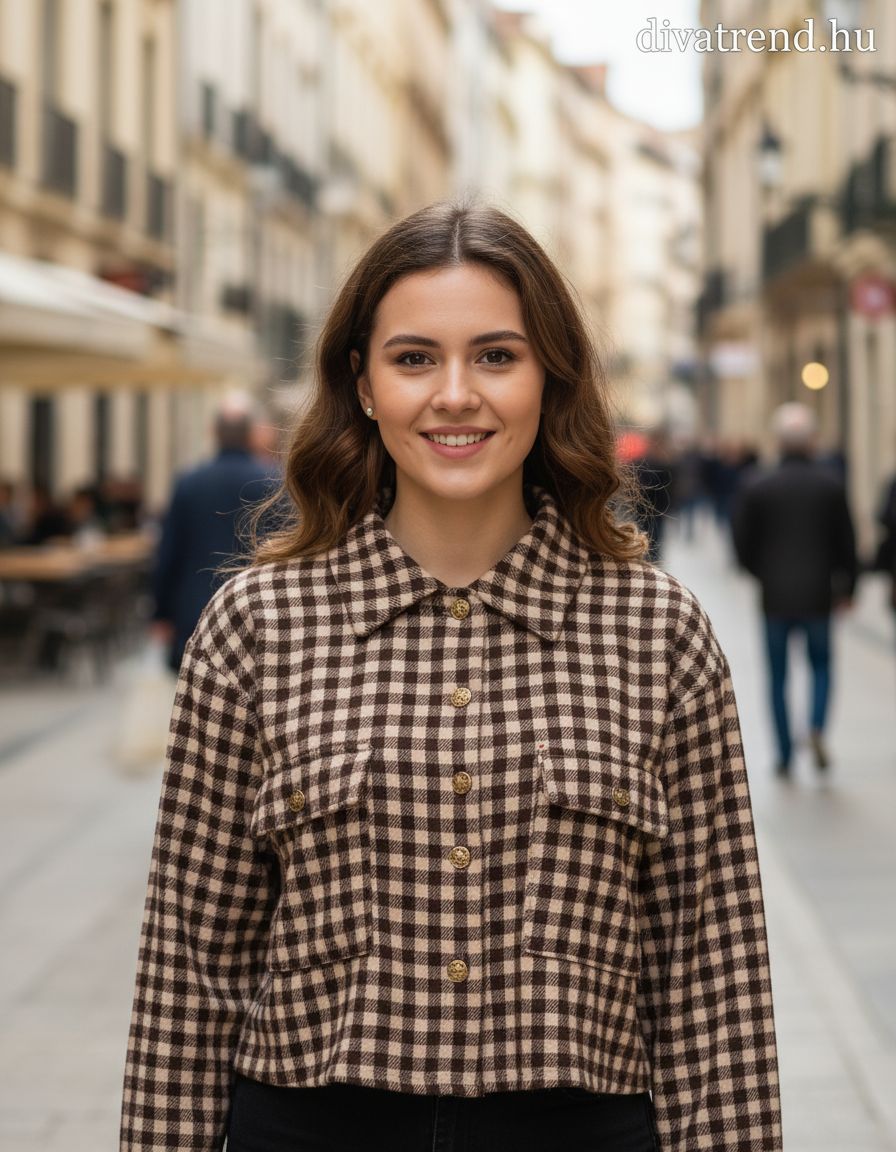 olasz női kockás ing hosszú ujjú kerek nyakú