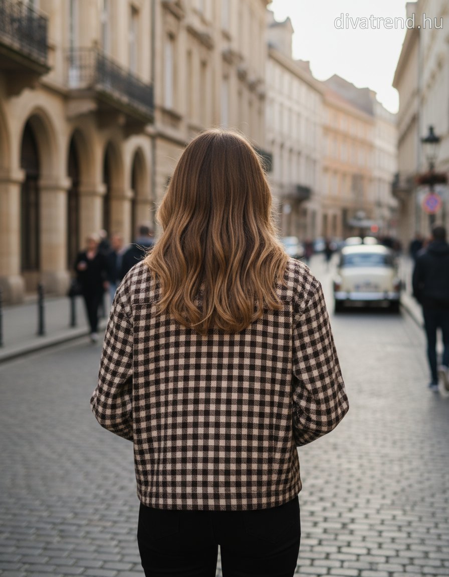 olasz női kockás ing hosszú ujjú kerek nyakú