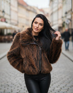 3DESY női műszőrme kabMellBlé rövidebb hosszú ujjú V nyakú