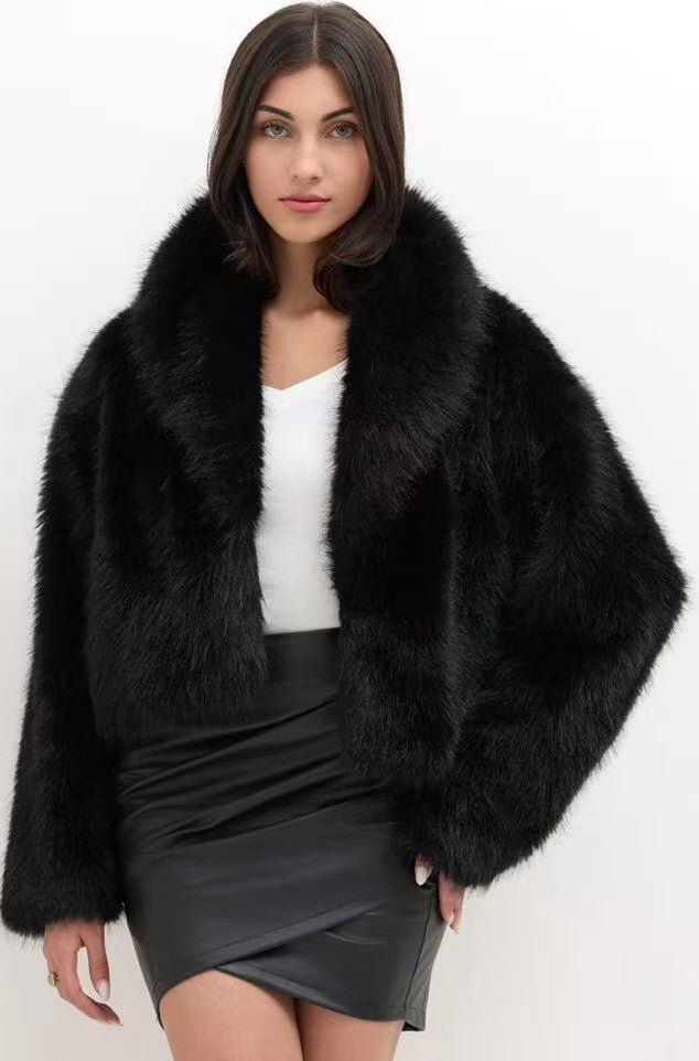 3DESY női vastag műszőrme egyéb kabát jellegű rövidebb hosszú ujjú V nyakú