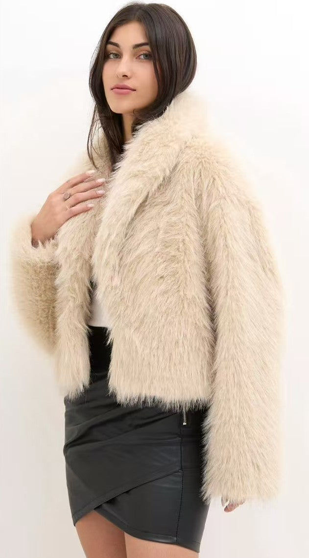 3DESY női vastag műszőrme egyéb kabát jellegű rövidebb hosszú ujjú V nyakú