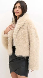 3DESY női vastag műszőrme egyéb kabát jellegű rövidebb hosszú ujjú V nyakú