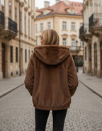 műszőrme kabát kapucnis hátulnézet