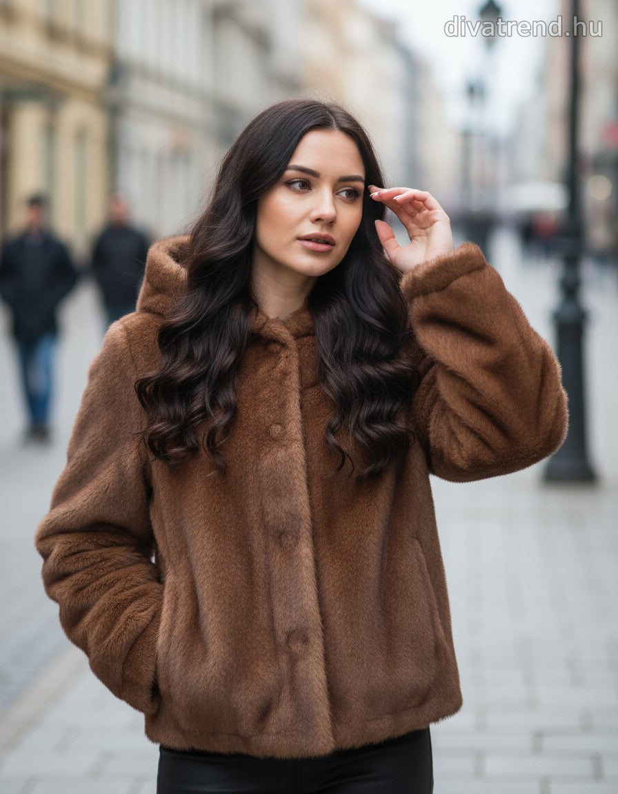 3DESY női műszőrme kabMellBlé hosszú ujjú kerek nyakú